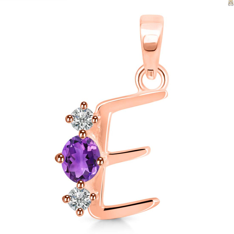 Amethyst & White Topaz Alphabet E Pendant AMT-RDA-57.