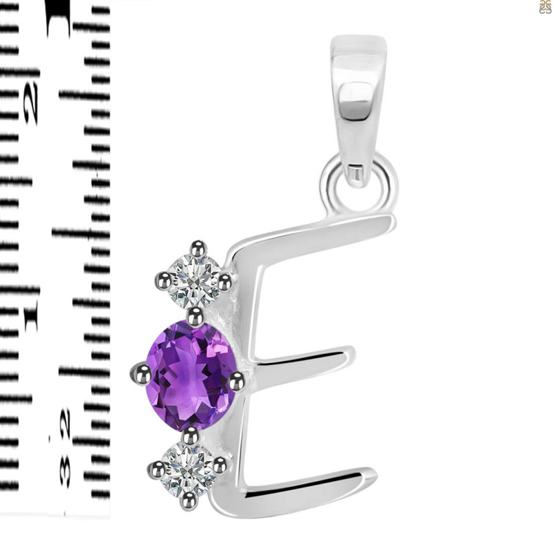 Amethyst & White Topaz Alphabet E Pendant AMT-RDA-57.