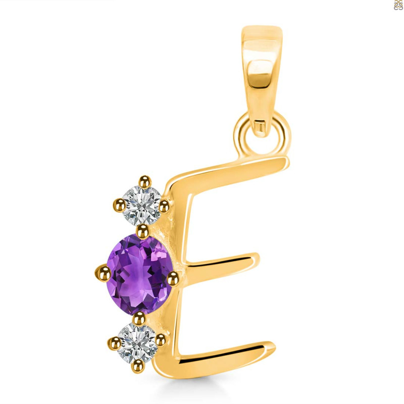 Amethyst & White Topaz Alphabet E Pendant AMT-RDA-57.
