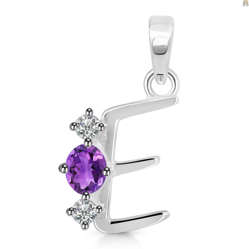 Amethyst & White Topaz Alphabet E Pendant AMT-RDA-57.