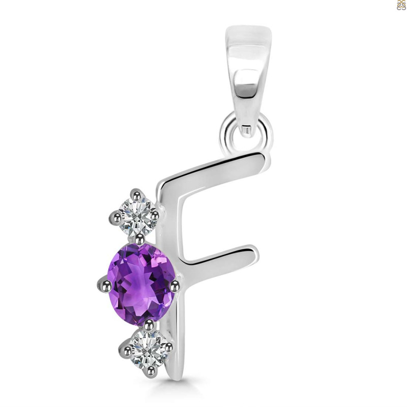 Amethyst & White Topaz Alphabet F Pendant AMT-RDA-58.