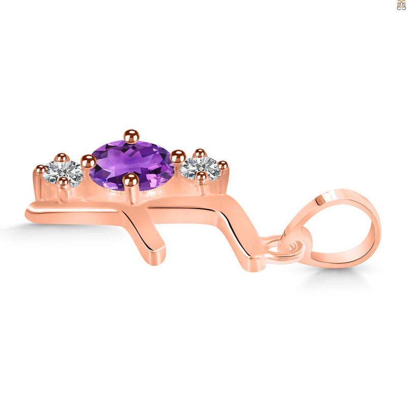 Amethyst & White Topaz Alphabet F Pendant AMT-RDA-58.