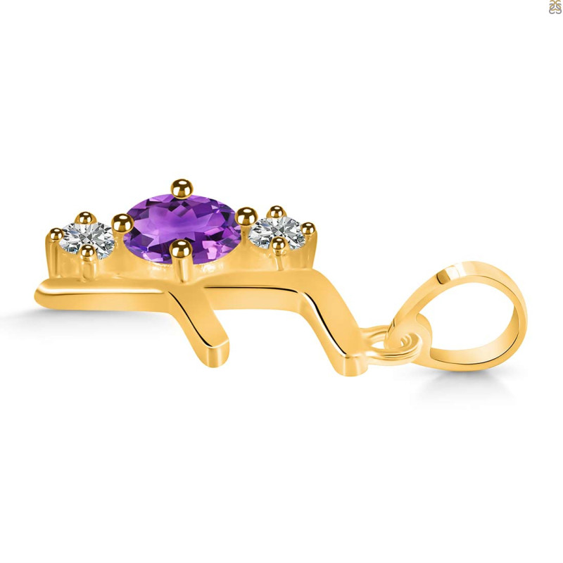 Amethyst & White Topaz Alphabet F Pendant AMT-RDA-58.