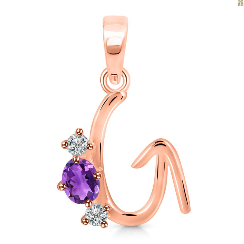 Amethyst & White Topaz Alphabet G Pendant AMT-RDA-59.