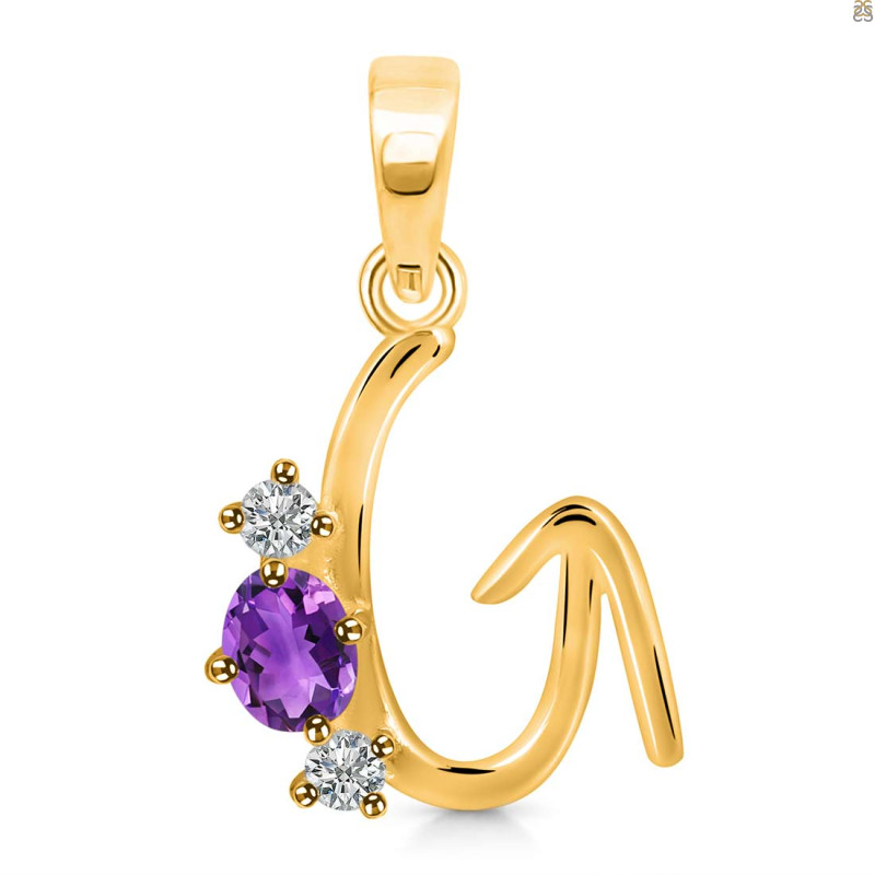Amethyst & White Topaz Alphabet G Pendant AMT-RDA-59.