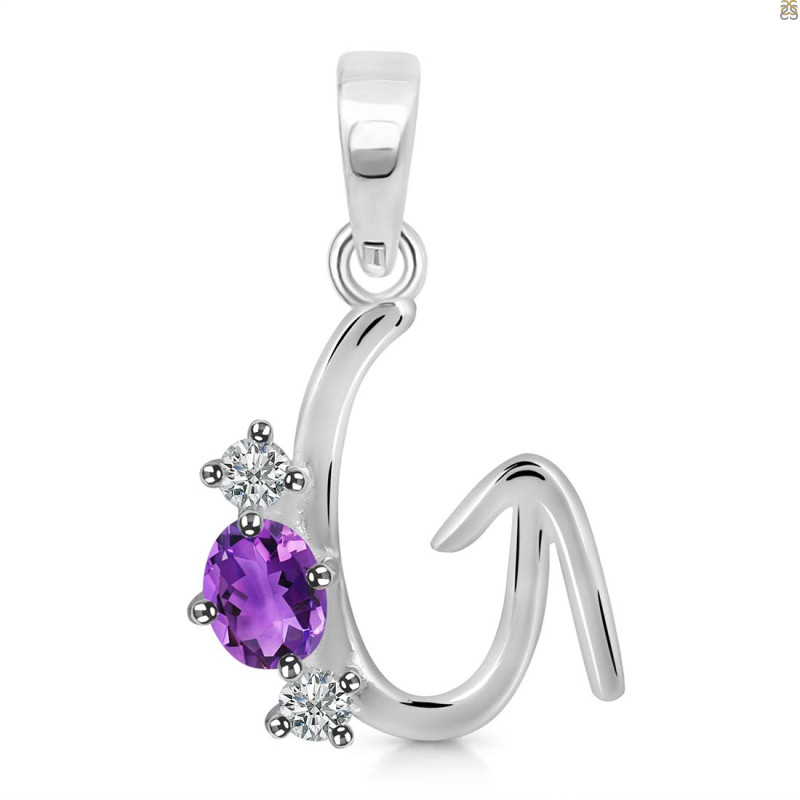 Amethyst & White Topaz Alphabet G Pendant AMT-RDA-59.