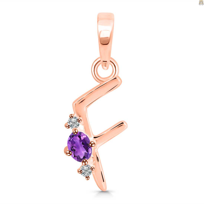 Amethyst & White Topaz Alphabet F Pendant AMT-RDA-6.