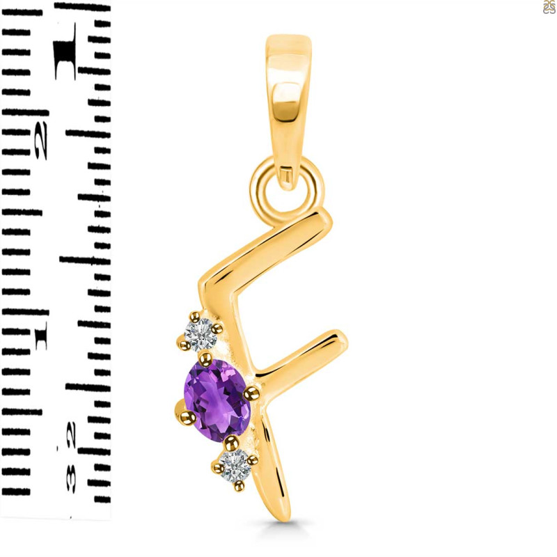 Amethyst & White Topaz Alphabet F Pendant AMT-RDA-6.