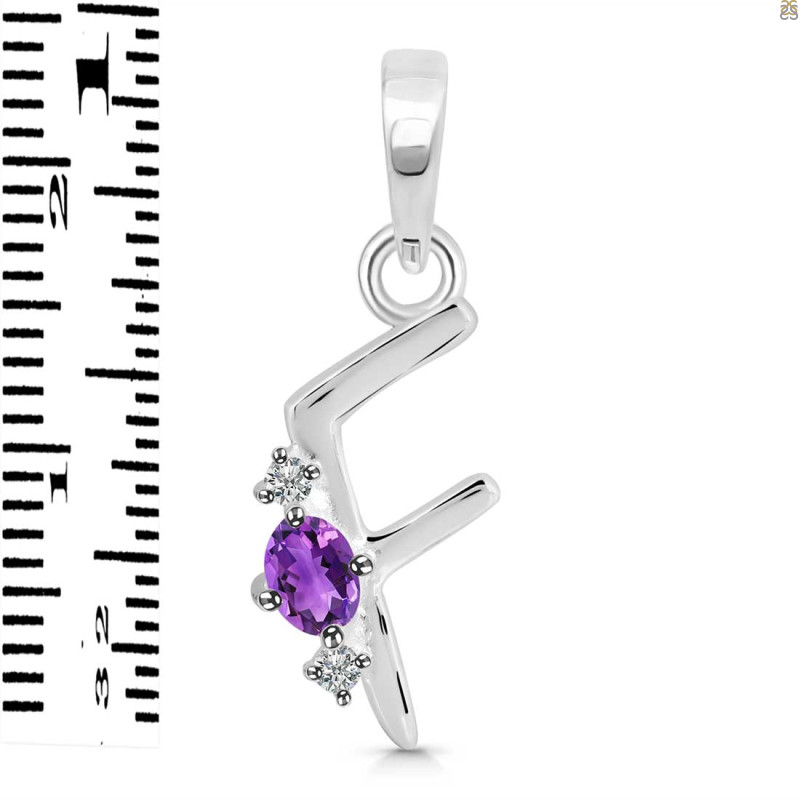 Amethyst & White Topaz Alphabet F Pendant AMT-RDA-6.