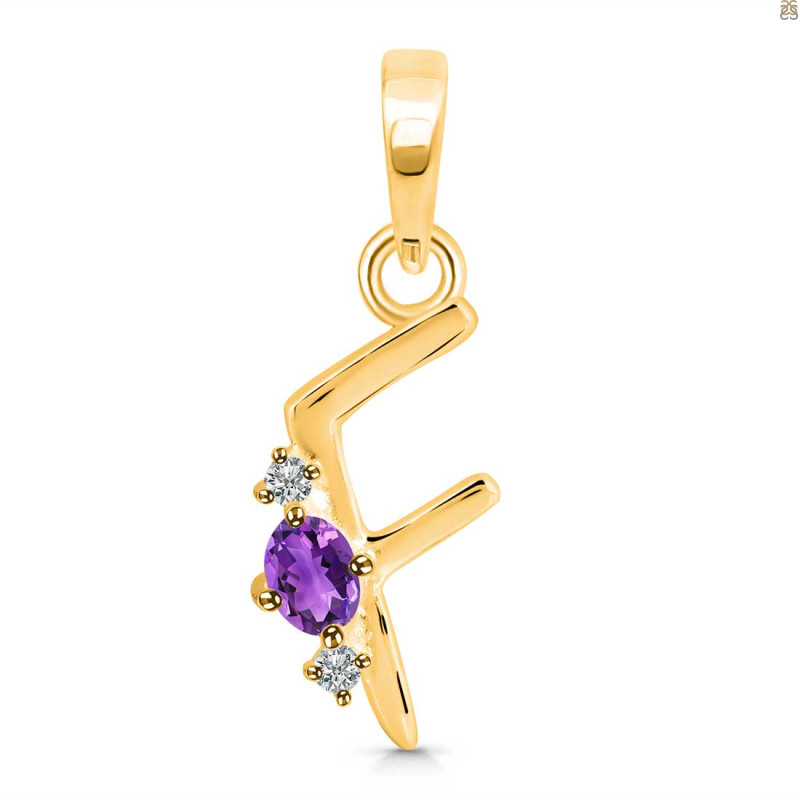 Amethyst & White Topaz Alphabet F Pendant AMT-RDA-6.