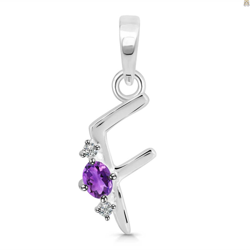 Amethyst & White Topaz Alphabet F Pendant AMT-RDA-6.