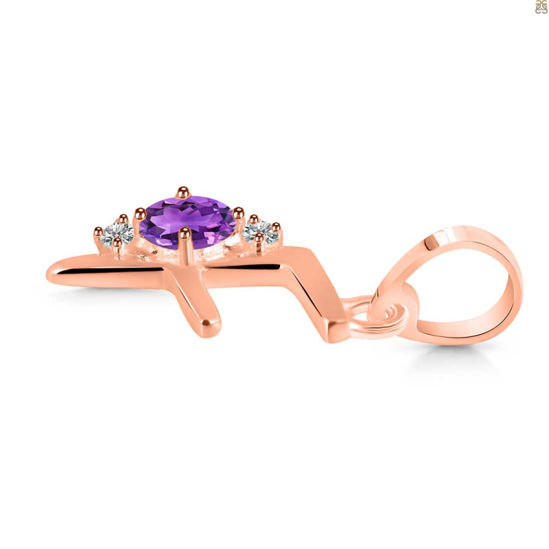 Amethyst & White Topaz Alphabet F Pendant AMT-RDA-6.