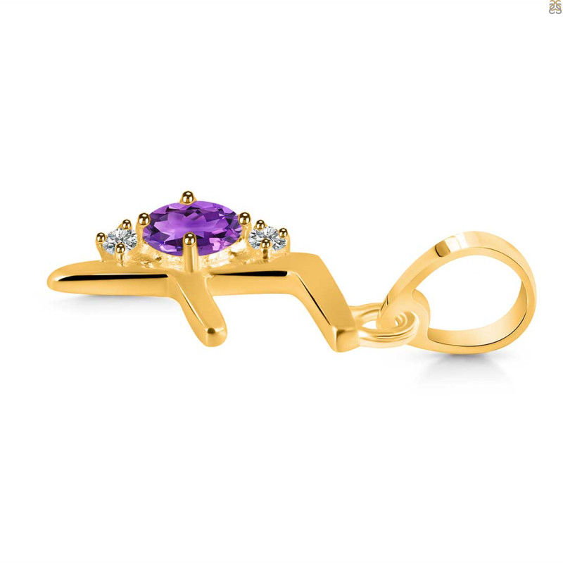 Amethyst & White Topaz Alphabet F Pendant AMT-RDA-6.