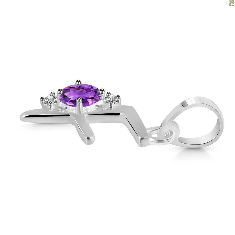 Amethyst & White Topaz Alphabet F Pendant