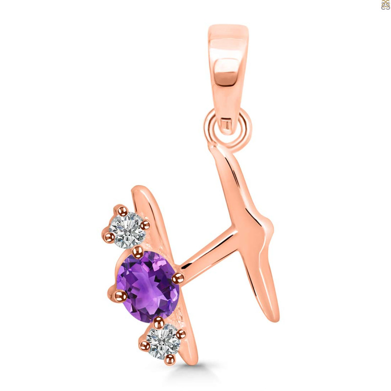 Amethyst & White Topaz Alphabet H Pendant AMT-RDA-60.