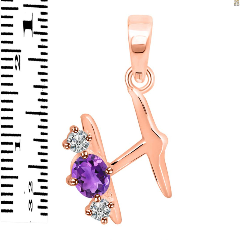 Amethyst & White Topaz Alphabet H Pendant AMT-RDA-60.