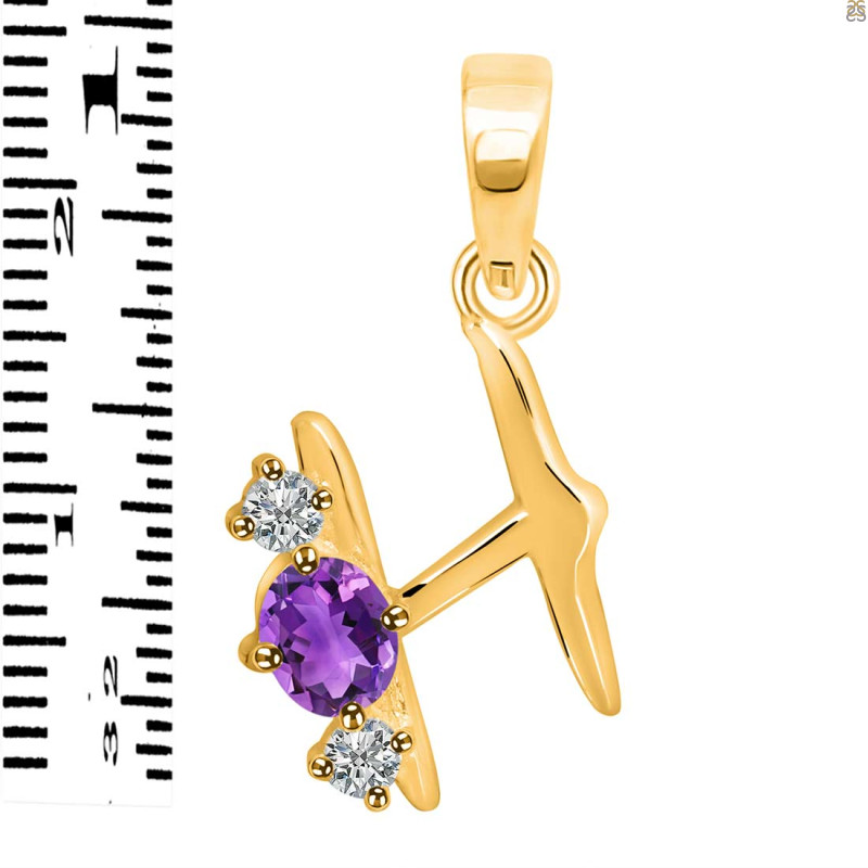 Amethyst & White Topaz Alphabet H Pendant AMT-RDA-60.