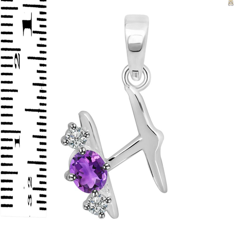 Amethyst & White Topaz Alphabet H Pendant AMT-RDA-60.