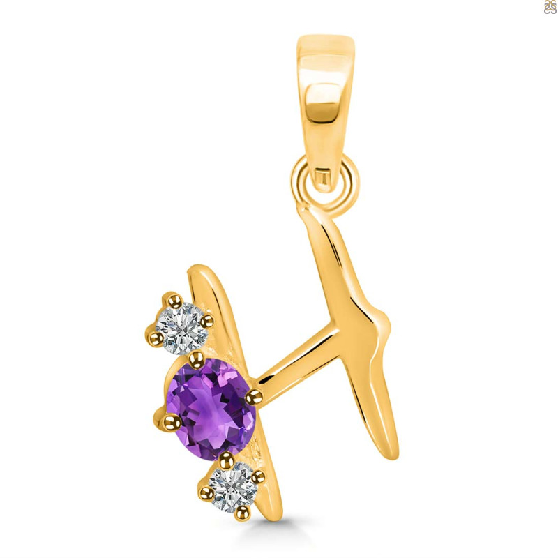 Amethyst & White Topaz Alphabet H Pendant AMT-RDA-60.