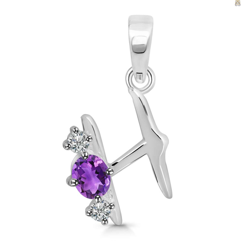 Amethyst & White Topaz Alphabet H Pendant AMT-RDA-60.