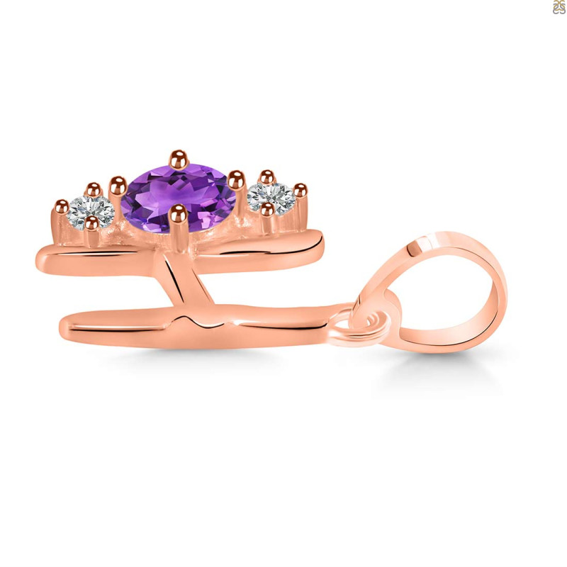 Amethyst & White Topaz Alphabet H Pendant AMT-RDA-60.