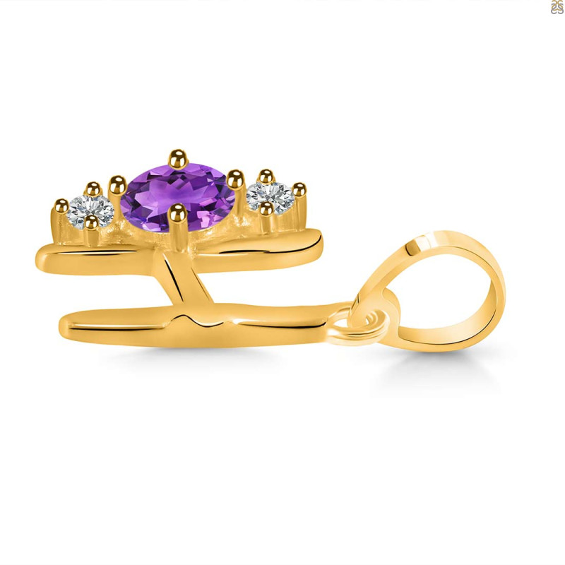 Amethyst & White Topaz Alphabet H Pendant AMT-RDA-60.