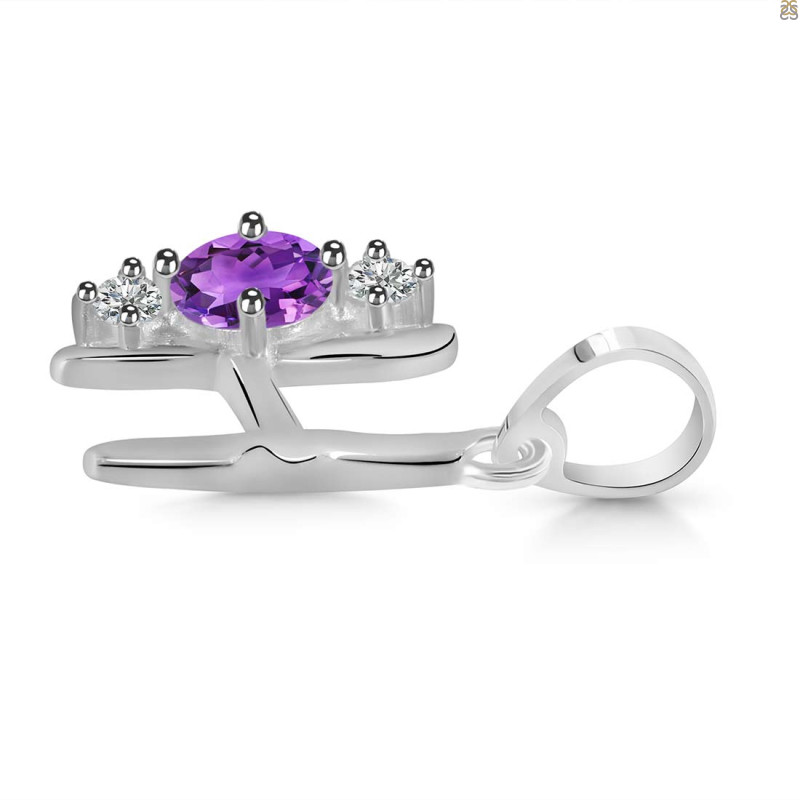 Amethyst & White Topaz Alphabet H Pendant