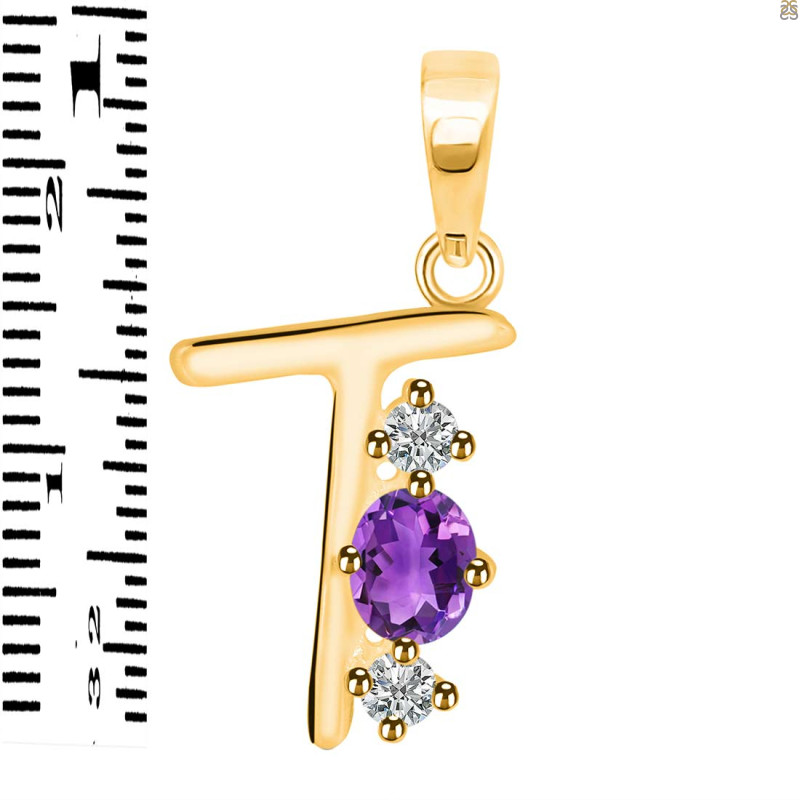 Amethyst & White Topaz Alphabet T Pendant AMT-RDA-72.