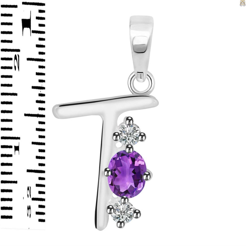 Amethyst & White Topaz Alphabet T Pendant AMT-RDA-72.