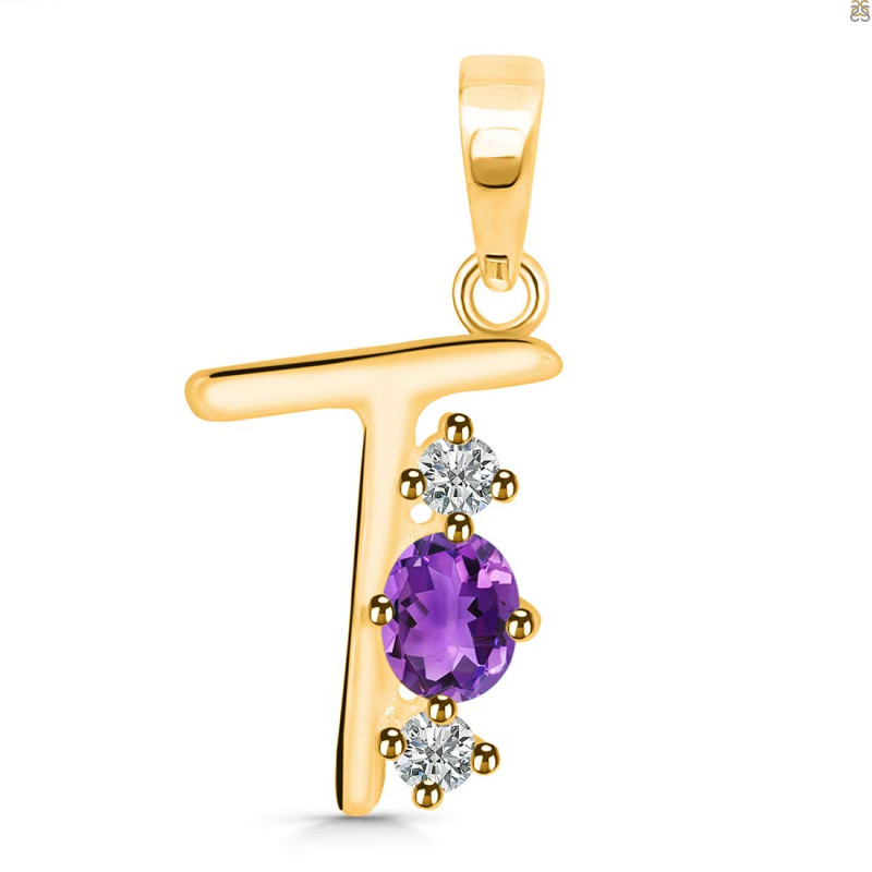 Amethyst & White Topaz Alphabet T Pendant AMT-RDA-72.