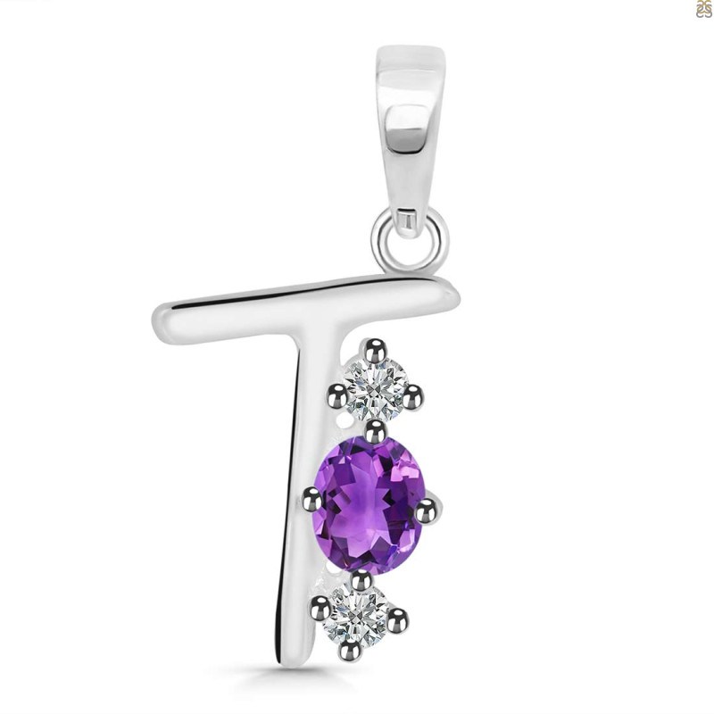 Amethyst & White Topaz Alphabet T Pendant AMT-RDA-72.