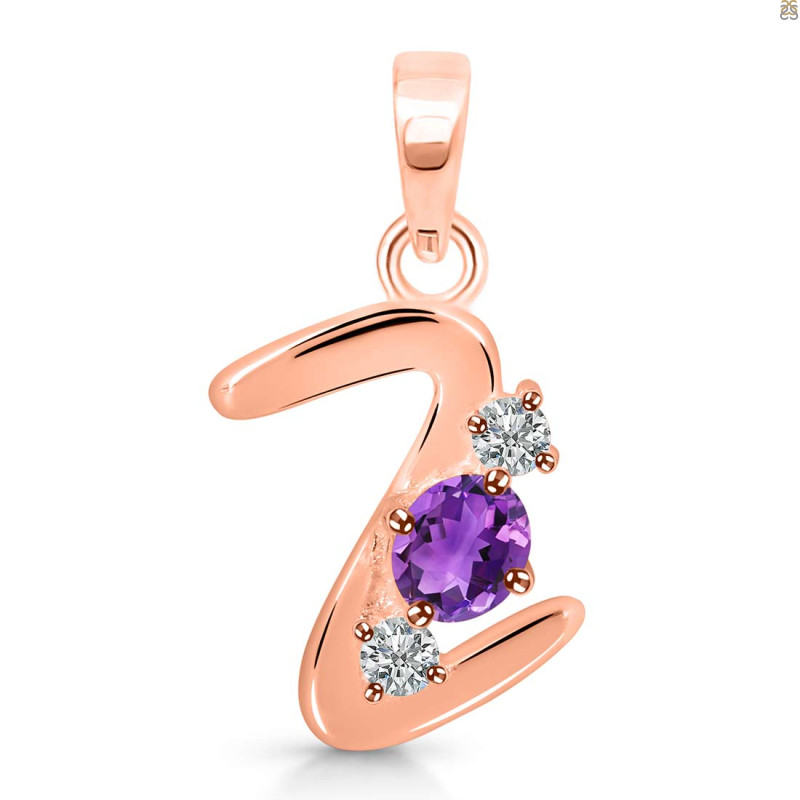 Amethyst & White Topaz Alphabet Z Pendant AMT-RDA-78.