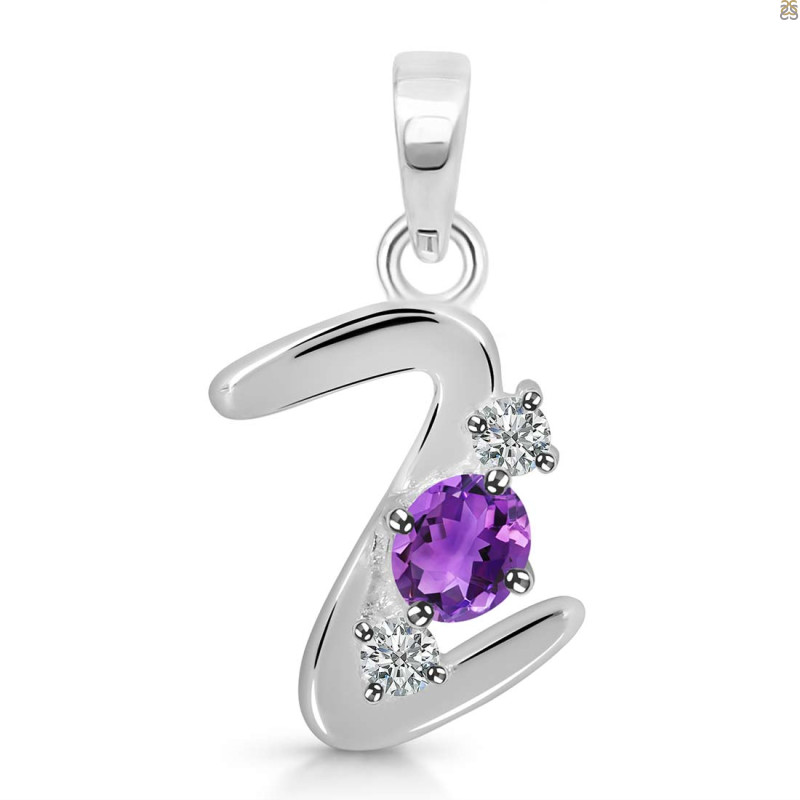 Amethyst & White Topaz Alphabet Z Pendant AMT-RDA-78.