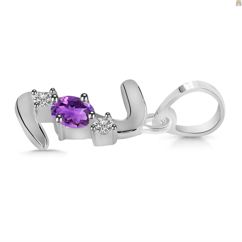 Amethyst & White Topaz Alphabet Z Pendant AMT-RDA-78.