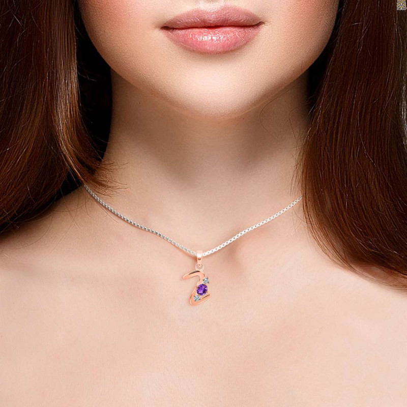 Amethyst & White Topaz Alphabet Z Pendant AMT-RDA-78.