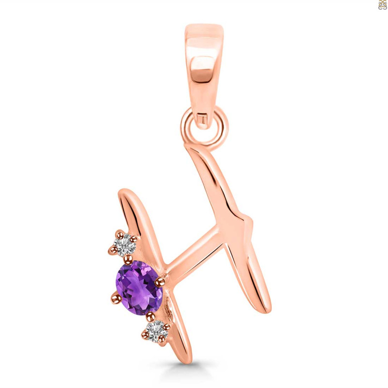 Amethyst & White Topaz Alphabet H Pendant AMT-RDA-8.