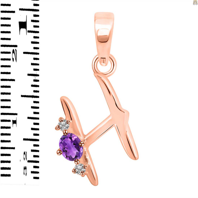 Amethyst & White Topaz Alphabet H Pendant AMT-RDA-8.