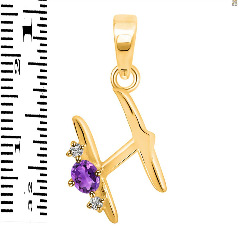 Amethyst & White Topaz Alphabet H Pendant AMT-RDA-8.