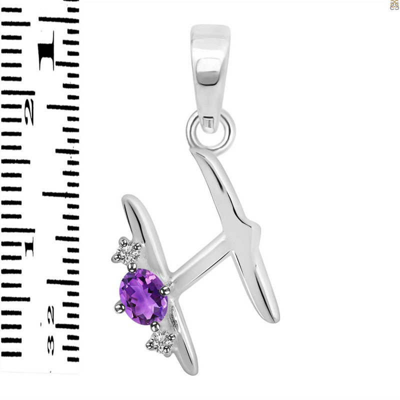 Amethyst & White Topaz Alphabet H Pendant AMT-RDA-8.