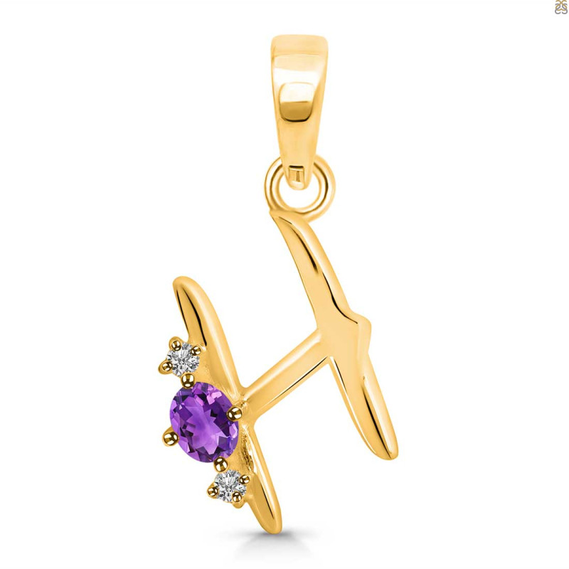 Amethyst & White Topaz Alphabet H Pendant AMT-RDA-8.