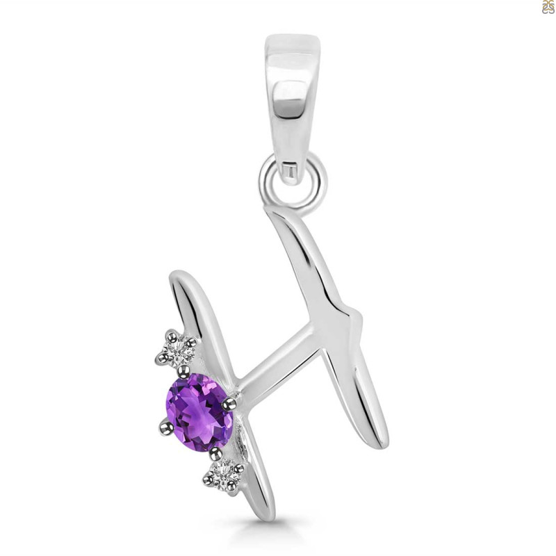 Amethyst & White Topaz Alphabet H Pendant AMT-RDA-8.