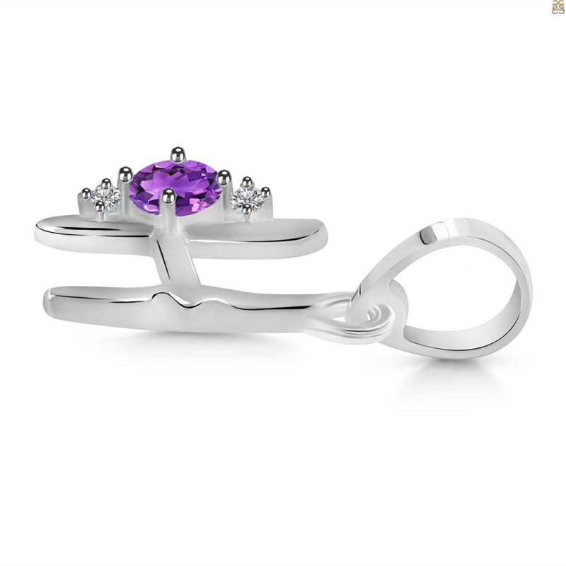 Amethyst & White Topaz Alphabet H Pendant