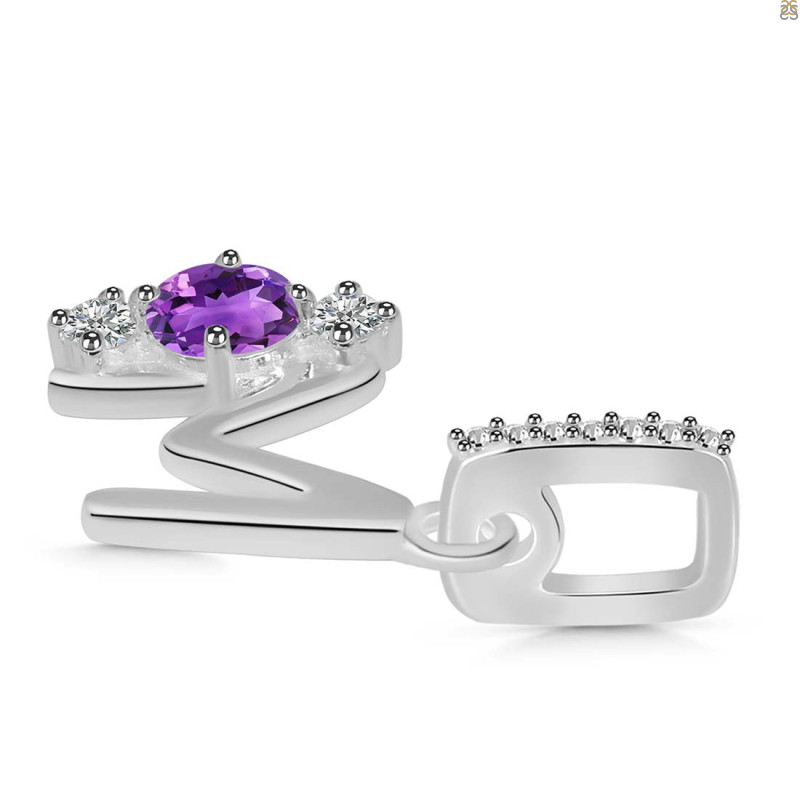 Amethyst & White Topaz Alphabet M Pendant