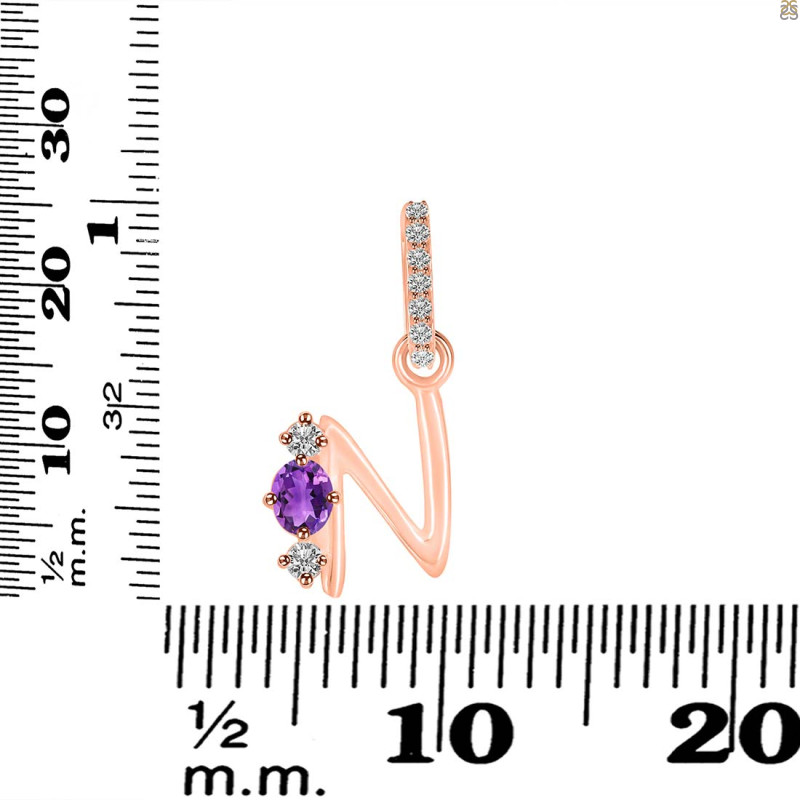 Amethyst & White Topaz Alphabet N Pendant AMT-RDA-92.