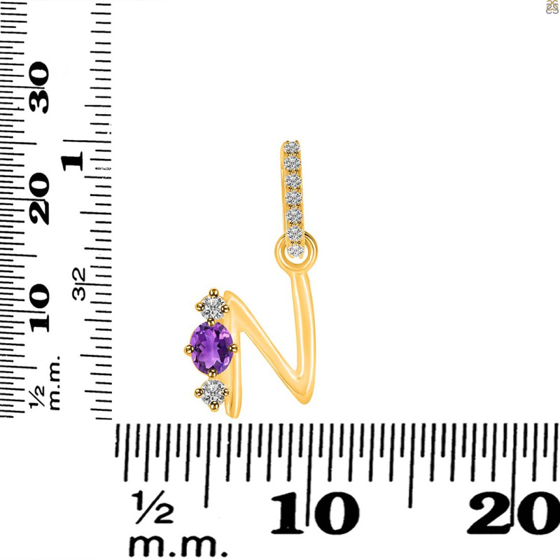 Amethyst & White Topaz Alphabet N Pendant AMT-RDA-92.