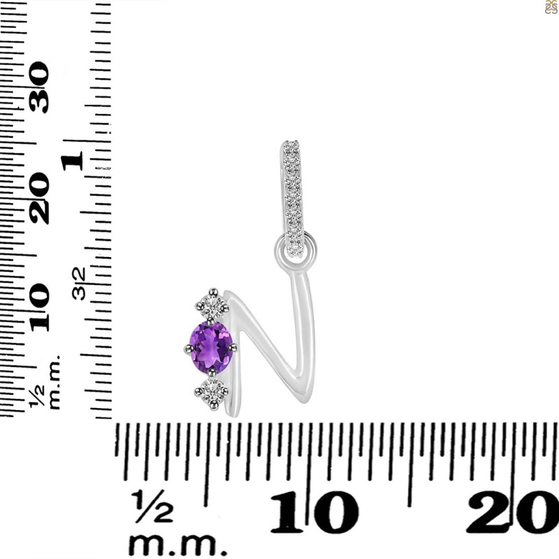 Amethyst & White Topaz Alphabet N Pendant AMT-RDA-92.