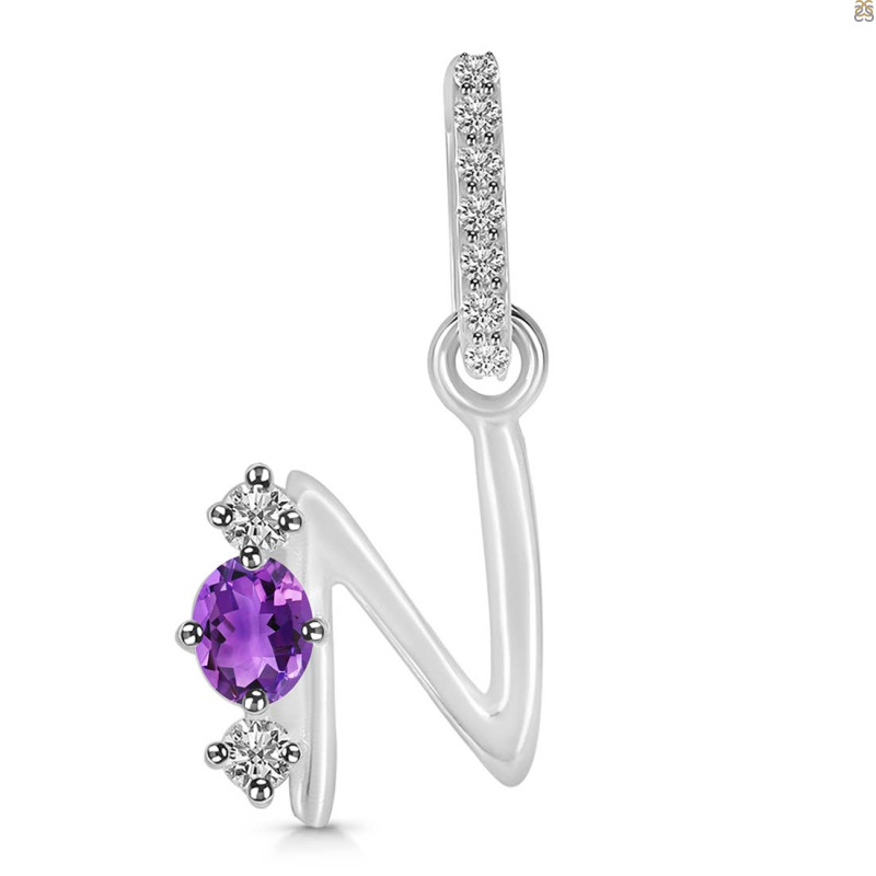 Amethyst & White Topaz Alphabet N Pendant AMT-RDA-92.