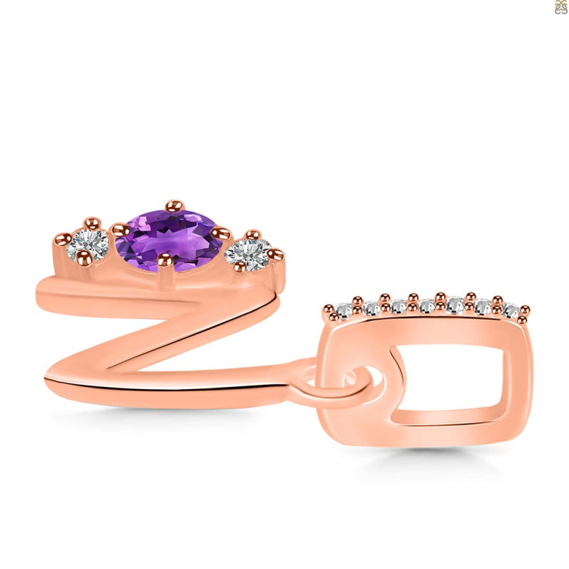 Amethyst & White Topaz Alphabet N Pendant AMT-RDA-92.