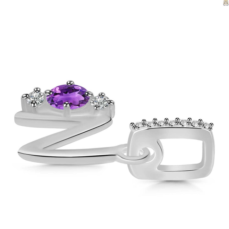 Amethyst & White Topaz Alphabet N Pendant