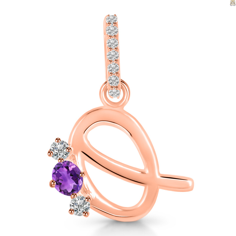 Amethyst & White Topaz Alphabet Q Pendant AMT-RDA-95.